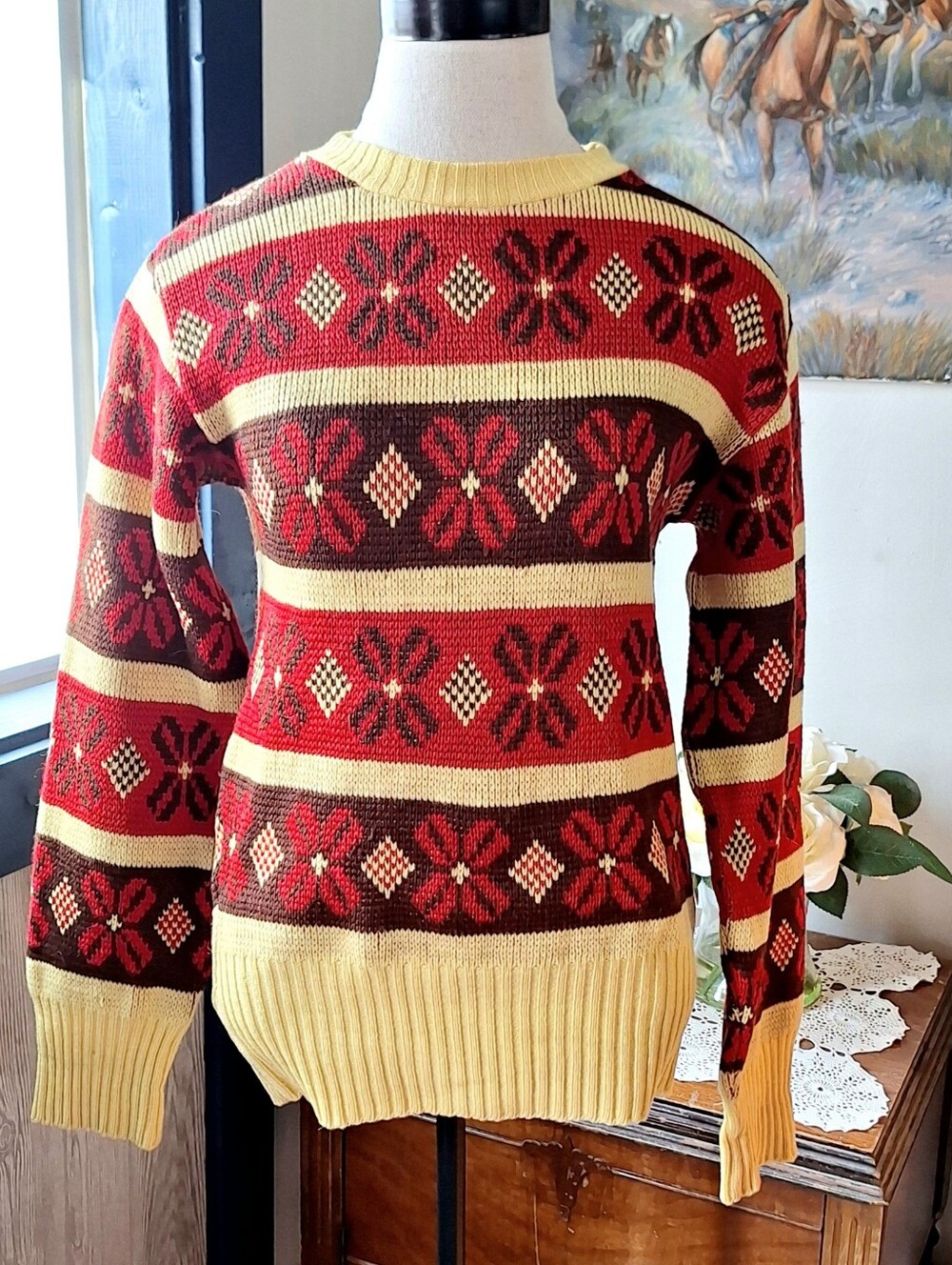 Jersild 40s-60s Vintage Jacquard Fair Isles Virgin Wool Sweater, Unisex